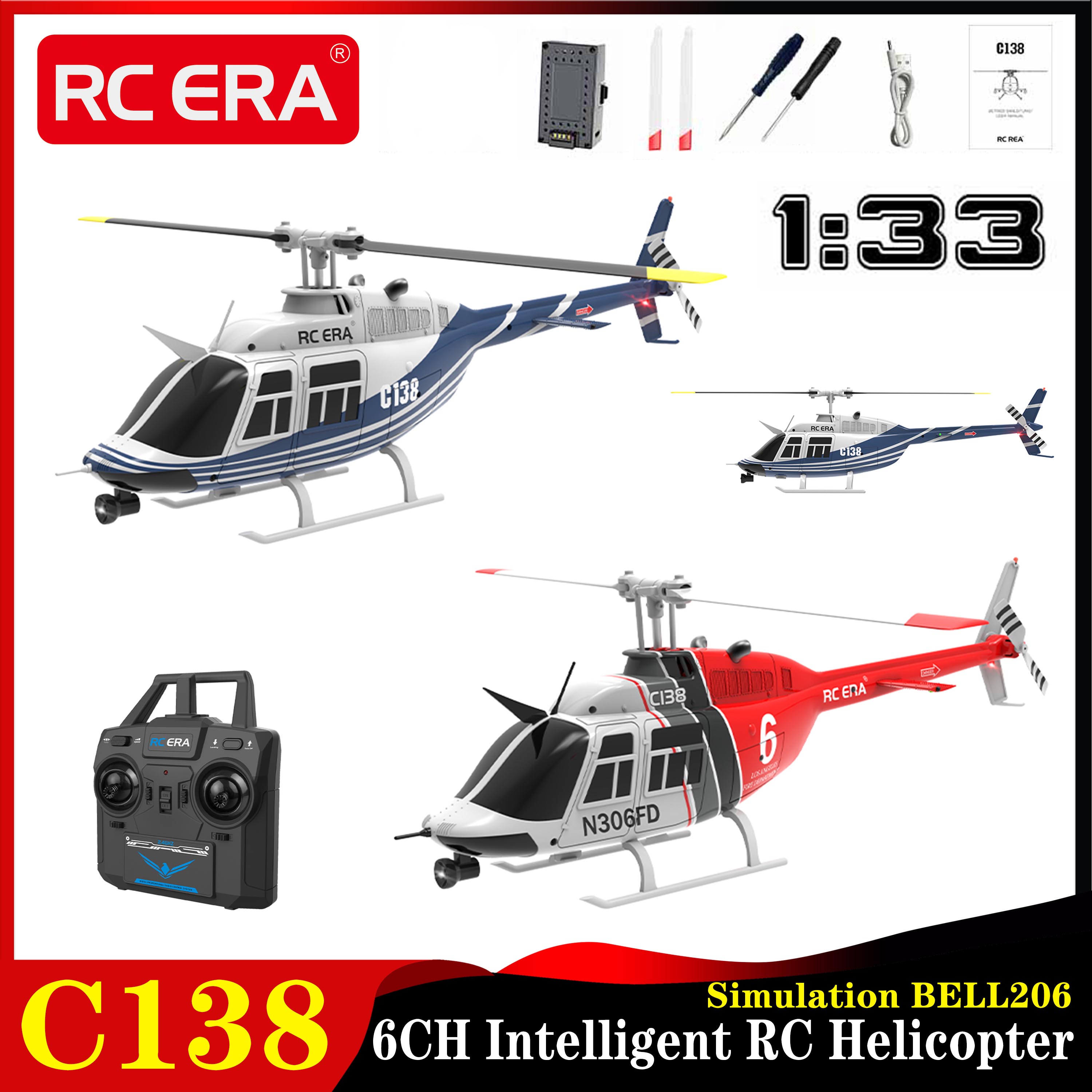 Rc Helicopter Gyro - RC ERA C138 1:33 Bell 206