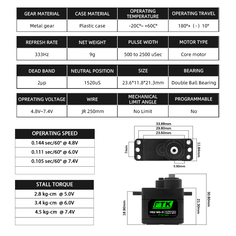 PTK 7452 MG-D 9g Digital Servo - Rc Helicopter Servo avis et prix