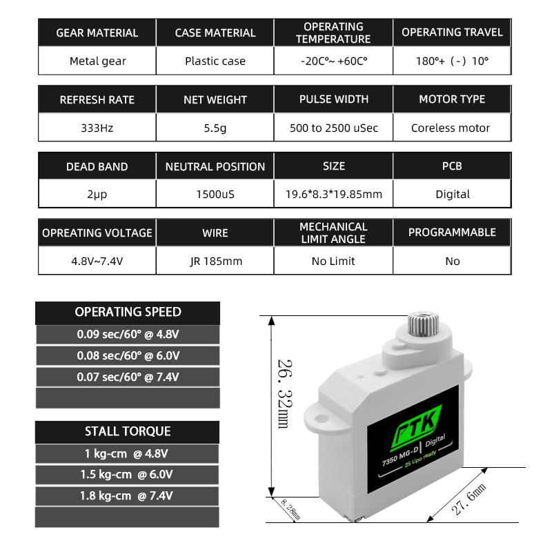 PTK 7350 MG-D 5.5g Digital Ser - Rc Helicopter Servo avis et prix